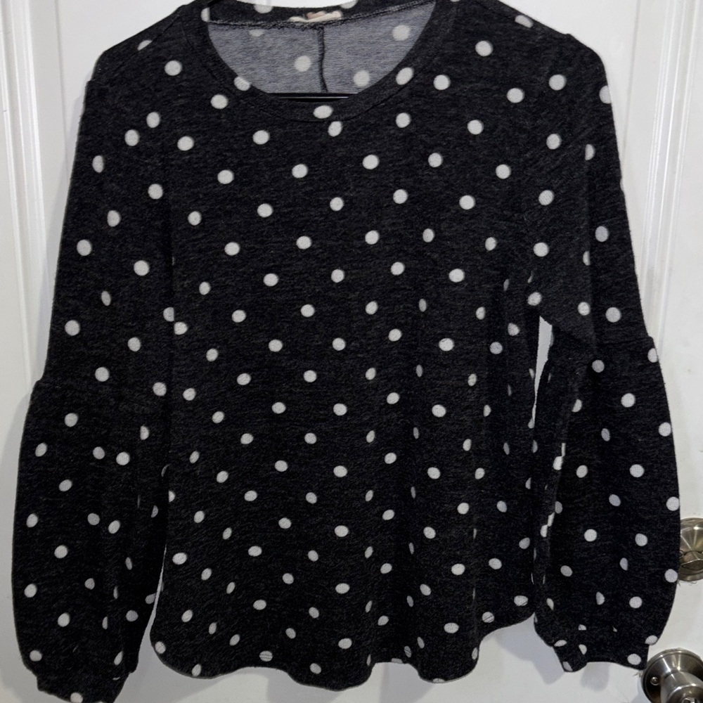 Brittany Black Black and White Polka Dot Long Sleeve Top